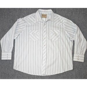 Wrangler Mens 2XL White Gray Striped Pearl Snap‎ Western Snap Shirt
